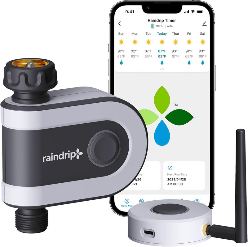 Raindrip R875CT Hose-End Smart Water Sprinkler Timer, Wi-Fi, Wireless Hose Faucet Bibb Timer for Garden, Drip Irrigation System Controller, Free App via 2.4 GHz Gateway Combo,GHT Compatible, Gray - Image 1